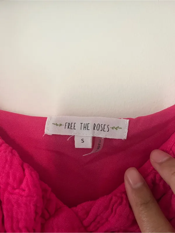 Hot Pink Tiered 100% Cotton Gauze Maxi Dress Small Coastal Euro Summer Beach - Image 5