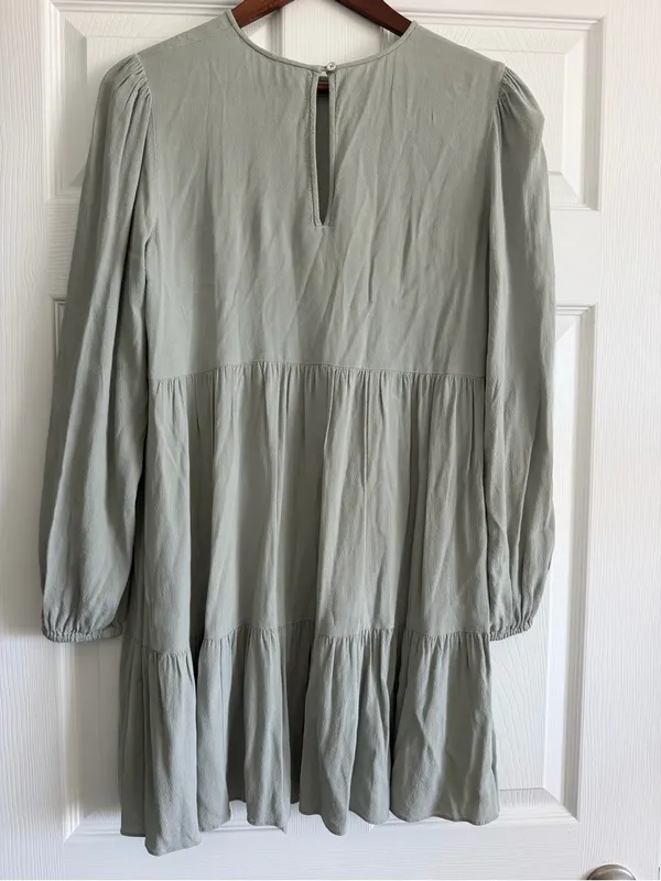 Aritzia Wilfred Lambrusco Mini Dress Dusky Green Long Sleeve Tiered Size Small - Image 6