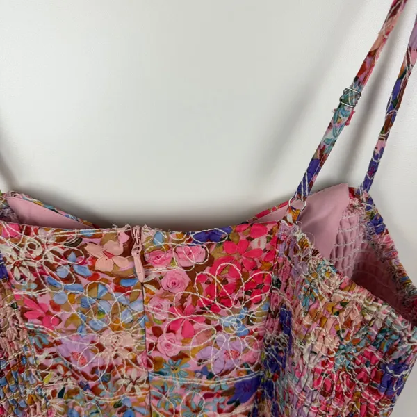 NWT Avara Just Me Iris Floral Embroidered Midi Dress Medium Smocked Cottage Boho - Image 6