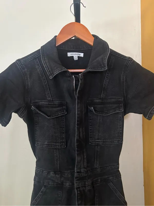 Good American Fit For Success Jumpsuit Utility‎ Short Sleeve Black Denim Size 0 - Image 2