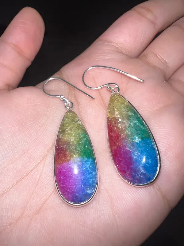 925 silver Rainbow Solar Quartz Gemstone Handmade Drop Dangle Earrings Jewelry 2" - Image 3
