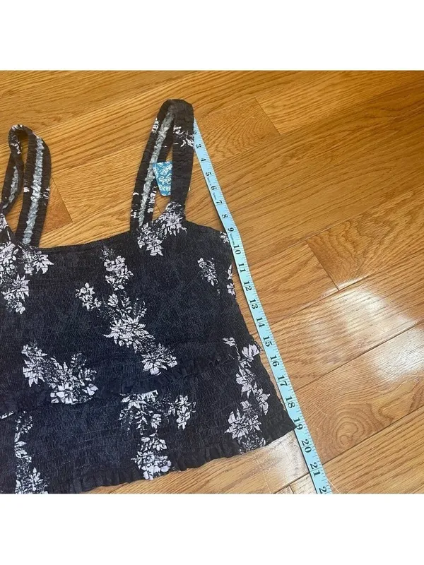 Free People Intimately Hannah Black Floral Print Smocked Cami Top Sz Large New - Image 10