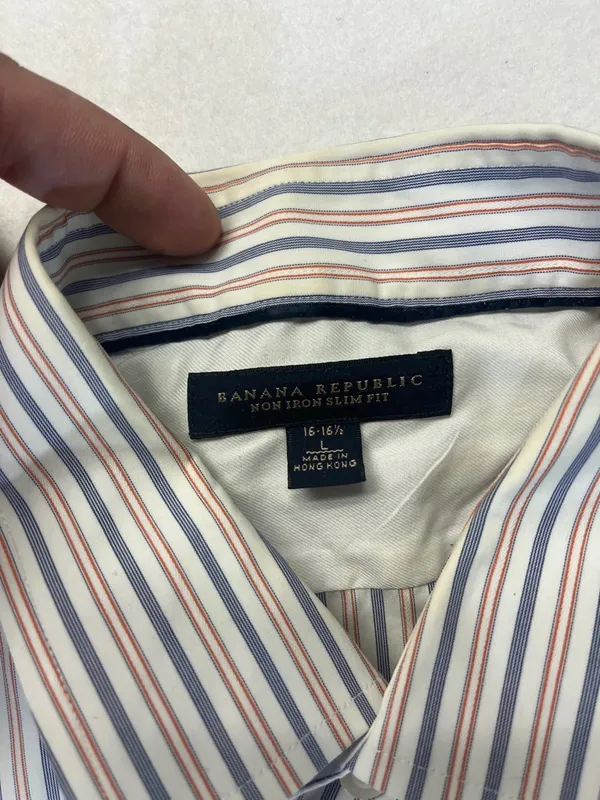 Men's Bananas Republic Striped Long-Sleeve Button-Down Shirt Size Large - Image 4