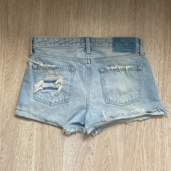 Abercrombie Fitch Blue Embroidered Floral Distressed Denim Shorts Women - Image 5