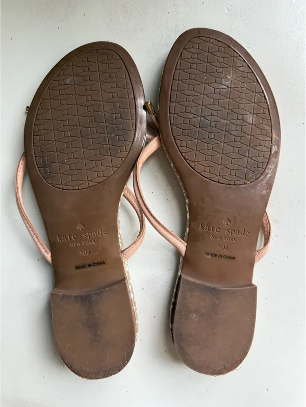 Kate Spade New York Women's Beige and Pink Bow Sandals Size 7M - Image 5