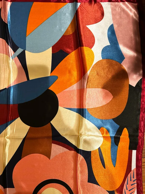 Vintage bold floral statement Large (RETRO MOOD )SQUARE SILKY SCARF 35/35 - Image 7
