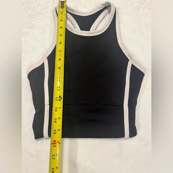 Sporty Black & White High-Neck Cropped Tank Top with Built-in Shelf Bra - Image 4