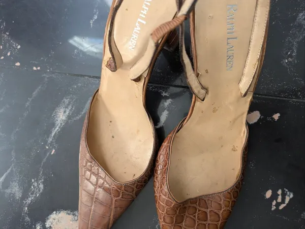 Vintage Ralph Lauren Brown Crocodile Leather Slingback Heels Size 8 - Image 4