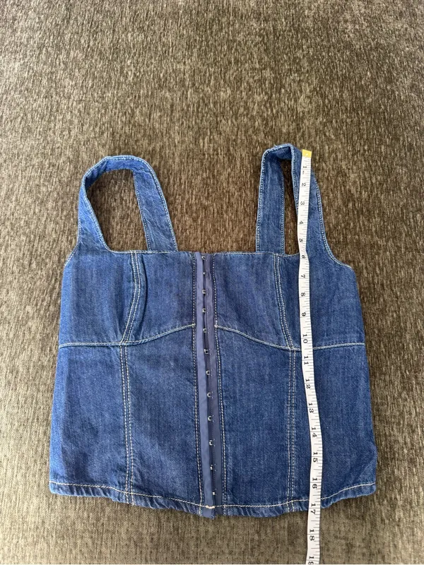 Reformation Tagliatelle Denim Square neck fitted Hook & Eye Top Cotton US 2 NWT - Image 6