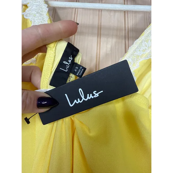 NWT Lulus Ray of Charm Yellow Mesh Lace Sleeveless Midi Dress Romantic Size XS - Image 6