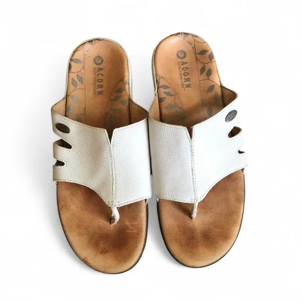 Acorn Women’s White Leather Toe-Post Slide Sandals 8 - Image 2
