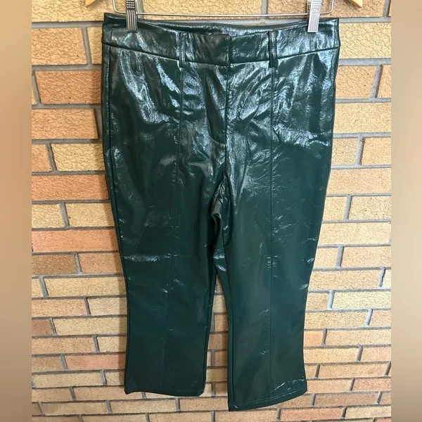 NWT 7 For All Mankind Faux Leather Shiny Flare Leg Green Pants 82580 Size M - Image 2