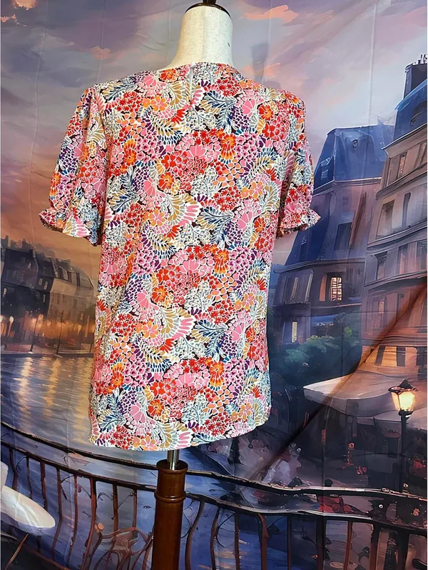 Boutique Floral Print Short Sleeve Blouse for Women - Image 3