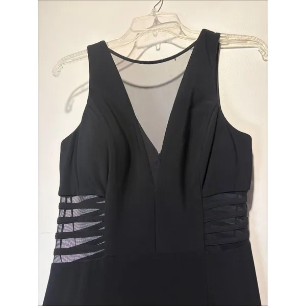 Nightway Black Maxi Dress Gown Sheer Front + Side Cutout Details Slit Size 8 - Image 3