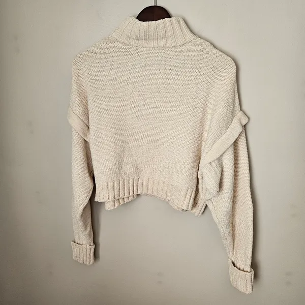 Urban Outfitters Sweater Cozy Cream Turtleneck Ruffle Cropped Neutral Chenille - Image 5