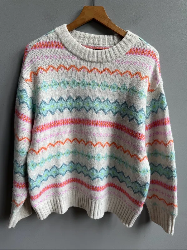 American Eagle Outfitters Fair Isle Pastel Striped Crewneck Sweater NWOT Medium - Image 3