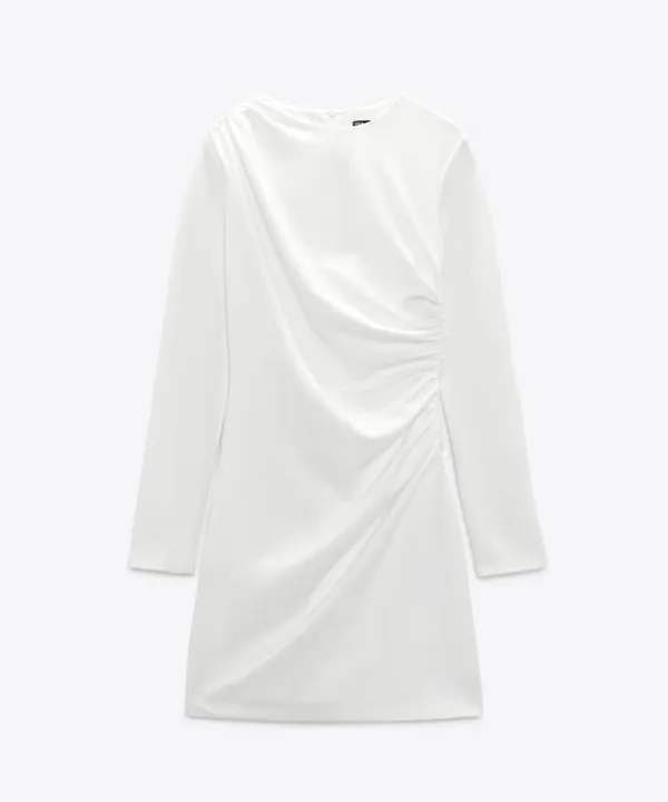 Zara dress wedding mini fitted long sleeve ruched bodycon white party - Image 5