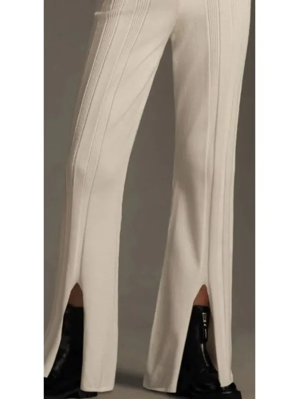 Anthropologie Daily Practice Flare Knit Stretch Sweater Pants/Trousers White S - Image 4