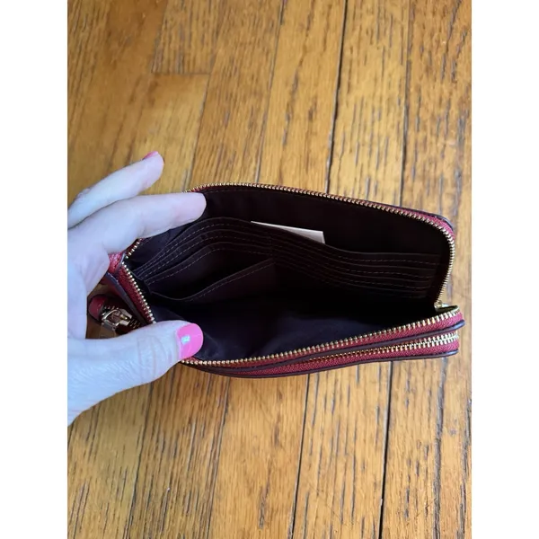 Coach Double Zip Wallet CU919 Bold Red Pebbled Leather NWT - Image 3
