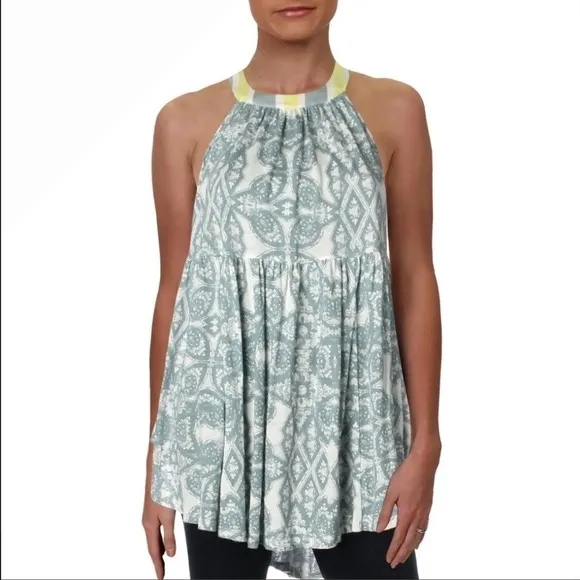 Free People Mimi Halter Tunic Top M Ivory Combo Paisley Boho NWT Linen Blend - Image 2