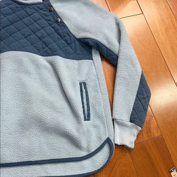 Abercrombie & Fitch Blue Snap-Front Fleece Quilt Chest Panel Tunic Size‎ S - Image 3