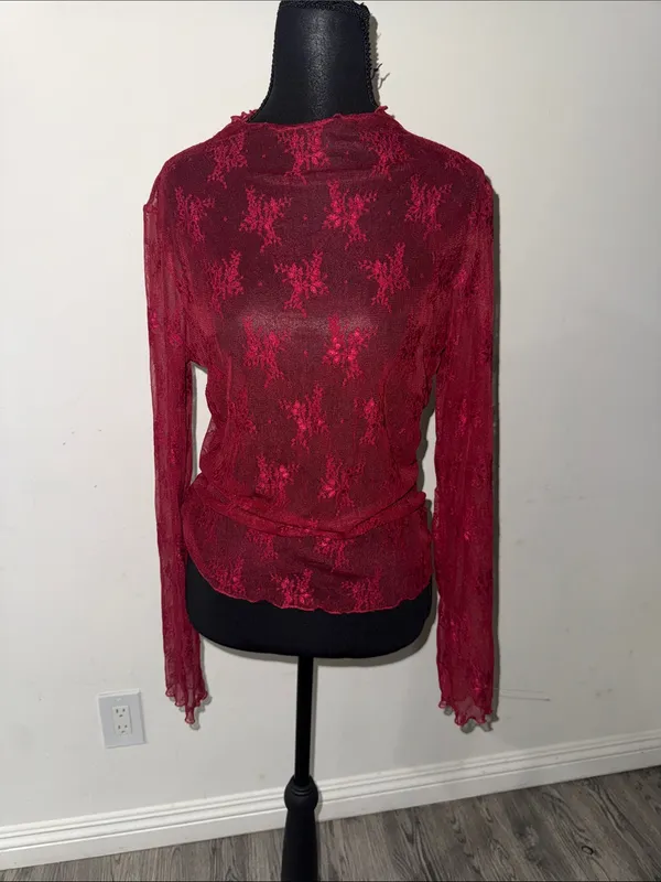 Liberty Love Crimson Lace Long-Sleeve Sheer Top - Image 2