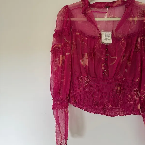 Free People Time For Shine Smocked Mesh Top In Purple Combo - Image 6