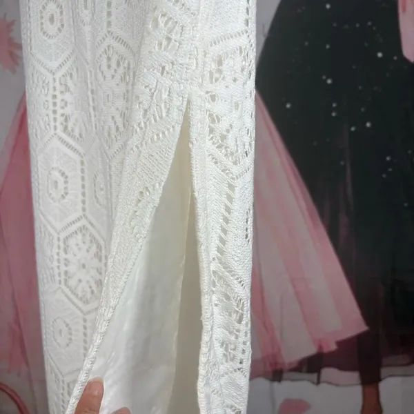 NEW APRICOT crochet lace maxi skirt with split in off white - Image 10