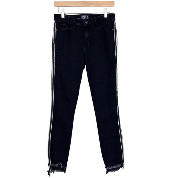 Abercrombie Black Harper Low Rise Ankle Jeans Silver Stripe Sz 6L - Image 2