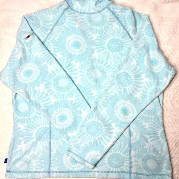 L.L. Bean Aqua Floral Fleece Pullover Size Large - Image 3