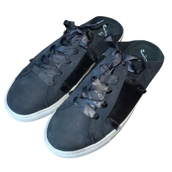 Free People Womens Leather Satin Ribbon‎ Slip-On Sneakers Shoes Black Size 38 - Image 3