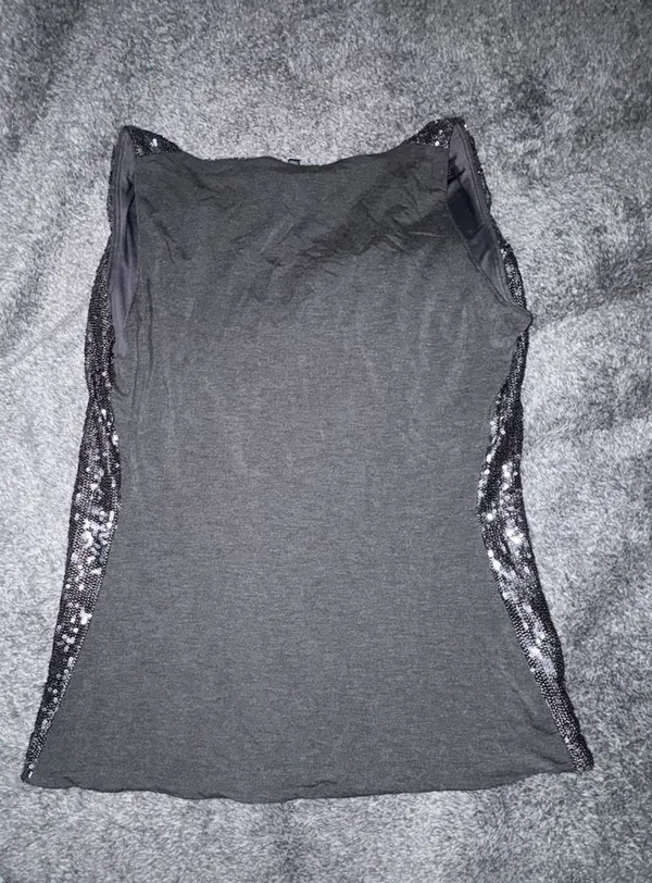 White House Black Market Sequin Top Size M Gray Sleeveless Sparkle - Image 3