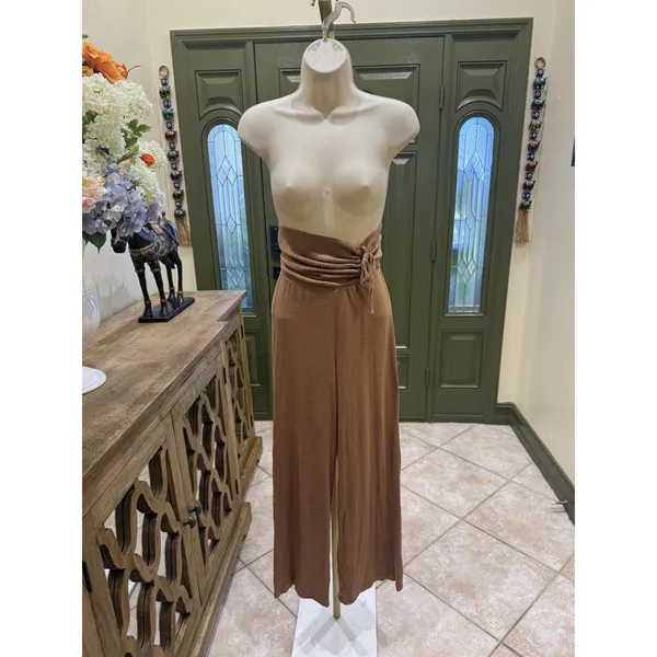 Forever 21 brown ribbed wide-leg lounge pants — Size XS - Image 2