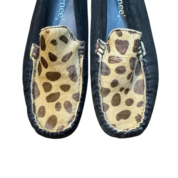 J Renee‎ Shoes Womens Size 7.5 Black Avalon Leopard Calf Hair Driving Loafers - Image 2