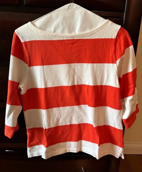 Old Navy Orange and White 3/4 Striped Shirt - Image 3