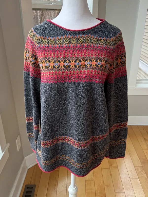Vintage 90’s Erika & Co Grey Red Ramie Cotton Fair Isle Sweater Small - Image 9