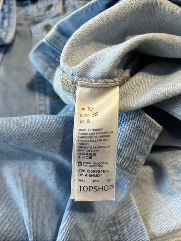 Topshop button up Denim Pinafore dress in Light Wash Size 6 - Image 4