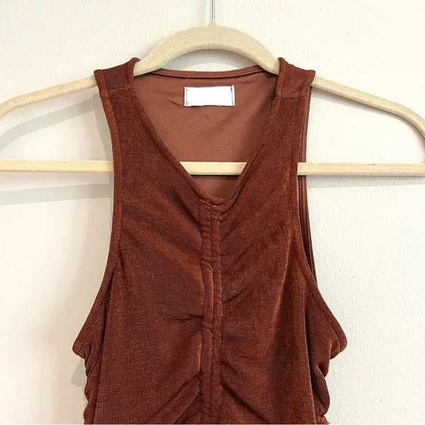 Isalis Bodycon Drawstring Ruched Dress in Burnt Orange Size Small - Image 2