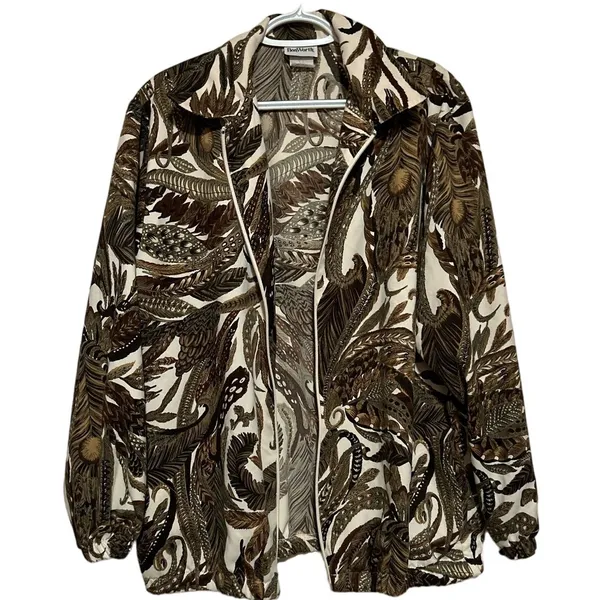 Bon Worth Women's Brown Cream Full Zip Soft‎ Jacket Size M - Image 2