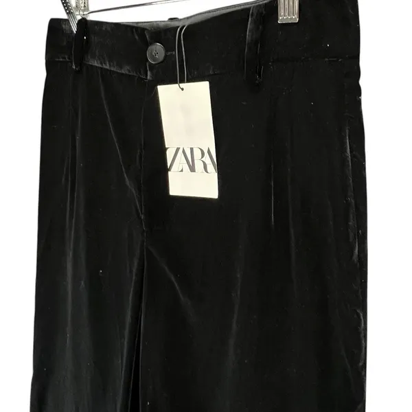 Zara Velvet Pants Womens S Black Straight Leg Luxurious Soft Trouser Retro Chic‎ - Image 3