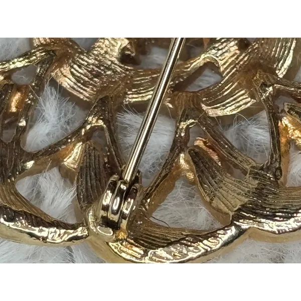 Vintage Gold Tone Aurora Borealis Rhinestone Sunburst Floral Brooch Pin 5cm - Image 5