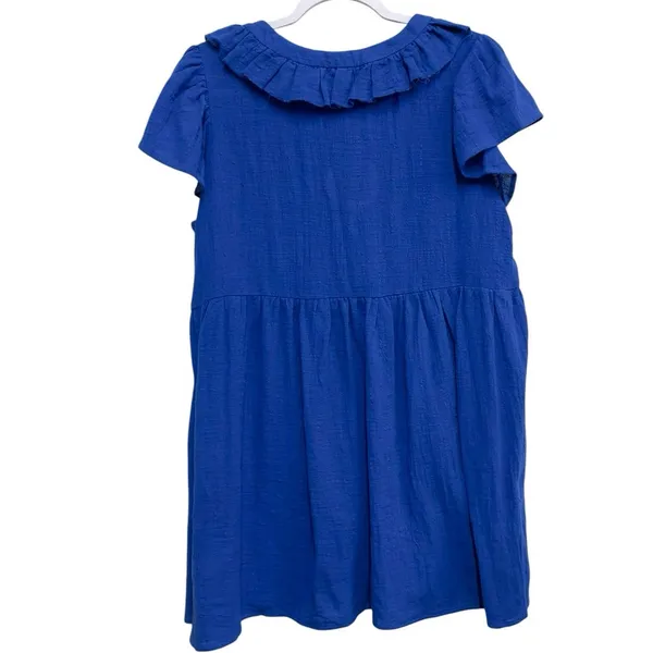 Umgee NWT Blue Ruffle Collar‎ Babydoll Tunic Dress Large Cotton - Image 2