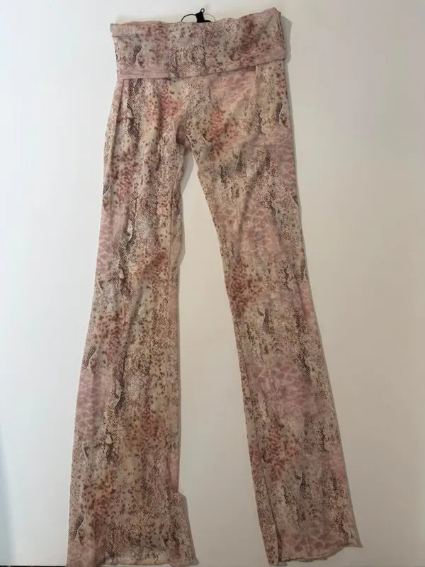 Boho Festival Fairy Sheer Women's Pink Snakeskin Print Mesh Flare Pants - Image 4