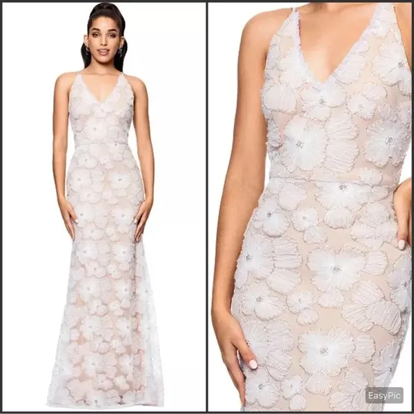 NWT Betsy & Adam Women's Embellished Floral Soutache Sleeveless Gown Dress White - Image 2