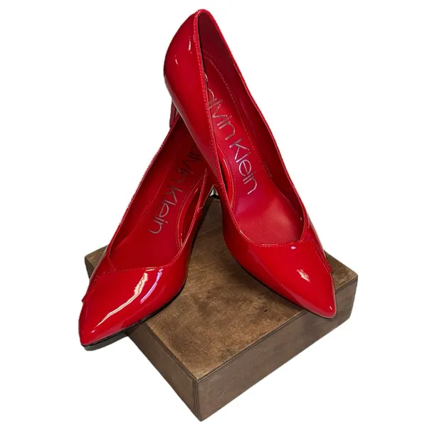 Calvin Klein • Bright Red Callia Pumps With 3 Inch Heels • Size 9 - Image 2