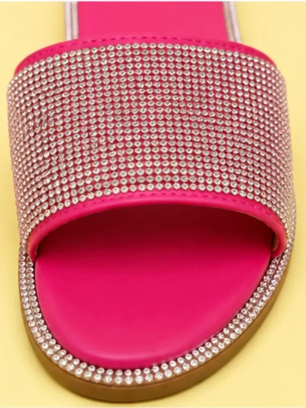 Women's Rhinestone Crystals Flat Sandals in hot pink/fuchsia. Size 9.5 TTS - Image 5