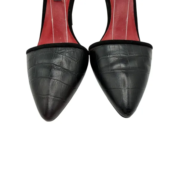 Charles Jourdan Shoes Women‎ 7.5 Black Croc Emboss Pointed Toe Ankle Strap Heel - Image 5