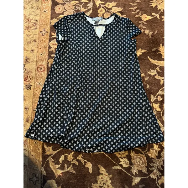 Lark + Grey Black White Geometric Diamond Print V-Neck Keyhole Shift Dress Large - Image 2