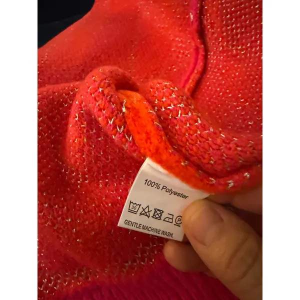 Sunday Up Pink Orange Argyle Cardigan Small Metallic Silver Trim Cropped - Image 9