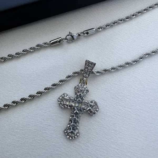 CZ Cross Pendant Necklace for Men Women,Streetwear Punk Hip Hop Unisex Style - Image 3